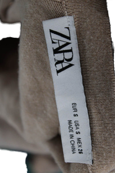 Zara Womens Basic T-Shirt Beige Crew Neck Short Sleeve Polyester Size S