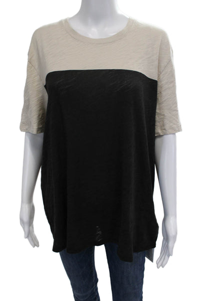 ATM Womens Basic Tunic T Shirt Cotton Crewneck Short Sleeve Beige Size L