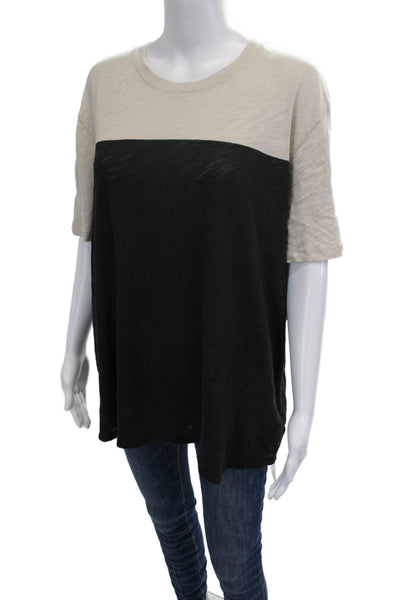 ATM Womens Basic Tunic T Shirt Cotton Crewneck Short Sleeve Beige Size L
