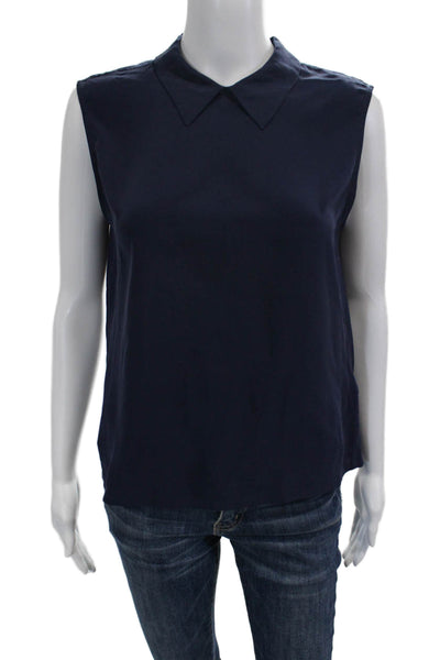Equipment Femme Womens Sleeveless Silk Button-Up Blouse Dark Blue Size XS