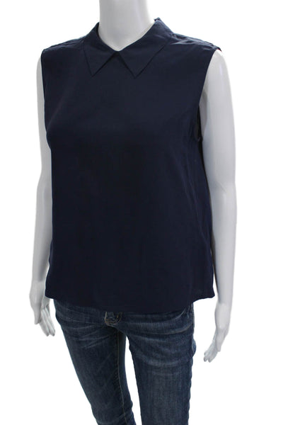 Equipment Femme Womens Sleeveless Silk Button-Up Blouse Dark Blue Size XS