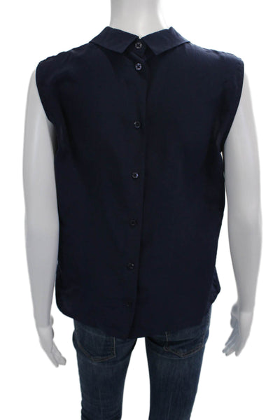 Equipment Femme Womens Sleeveless Silk Button-Up Blouse Dark Blue Size XS