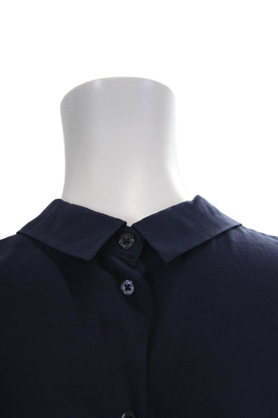 Equipment Femme Womens Sleeveless Silk Button-Up Blouse Dark Blue Size XS