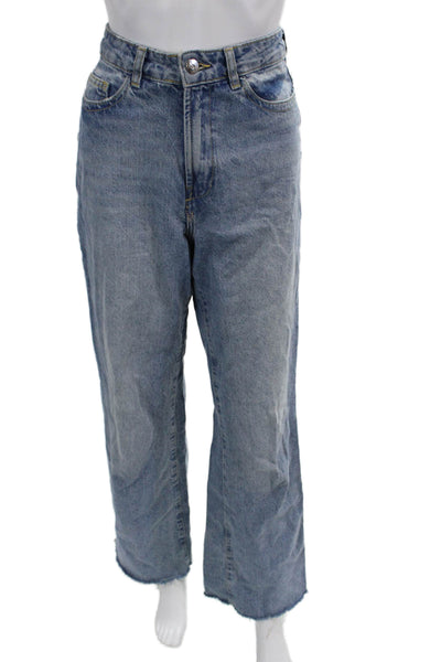 Zara Women Boyfriend Wide-Leg Blue High Rise Jeans Size 4