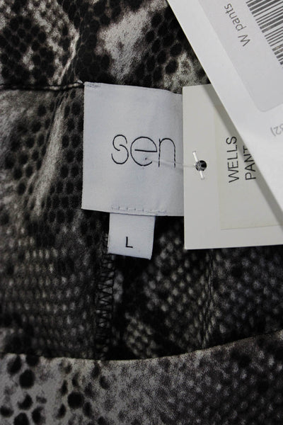Sen Women Dress Pants Black Animal Print 100% Polyester Size L