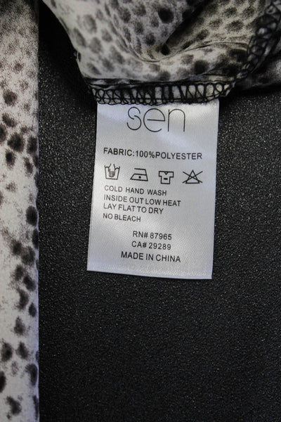 Sen Women Dress Pants Black Animal Print 100% Polyester Size L