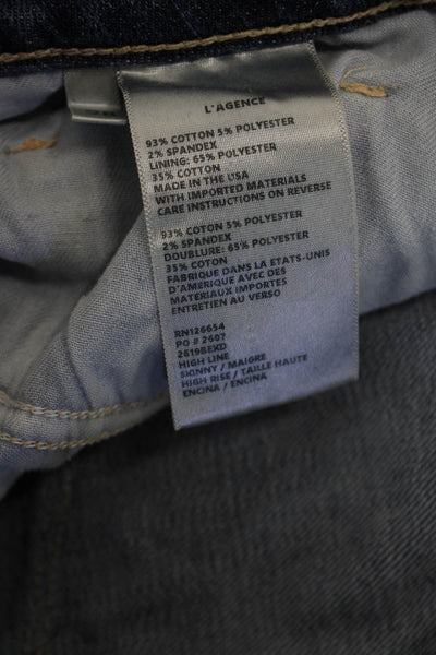 L Agence Women Dark Blue Skinny High Rise Jeans Button Fly Size 28
