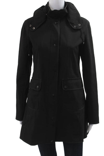 DKNY Womens Anorak Raincoat Black High Neck Button Long Sleeve Size XS