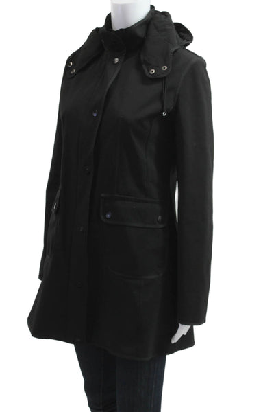 DKNY Womens Anorak Raincoat Black High Neck Button Long Sleeve Size XS