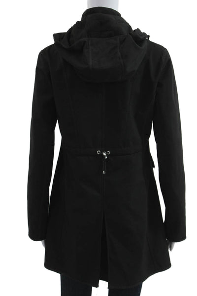 DKNY Womens Anorak Raincoat Black High Neck Button Long Sleeve Size XS