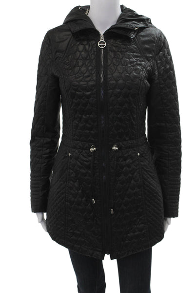 Laundry by Shelli Segal Women Quilted Raincoat Black Leopard LongSleeve Size XS