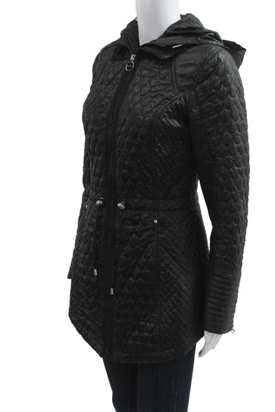 Laundry by Shelli Segal Women Quilted Raincoat Black Leopard LongSleeve Size XS