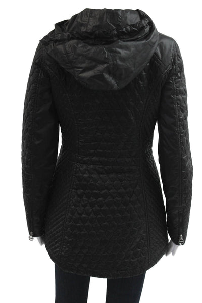 Laundry by Shelli Segal Women Quilted Raincoat Black Leopard LongSleeve Size XS