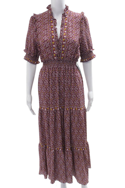 Max Studio Womens Maxi Dress Purple V-Neck Bohemian Short Sleeve Size S