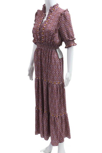 Max Studio Womens Maxi Dress Purple V-Neck Bohemian Short Sleeve Size S