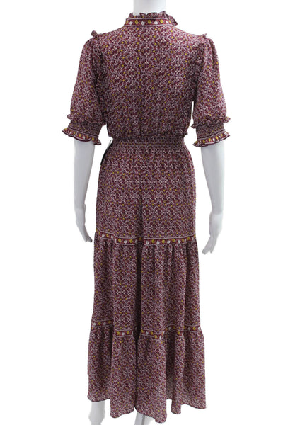 Max Studio Womens Maxi Dress Purple V-Neck Bohemian Short Sleeve Size S