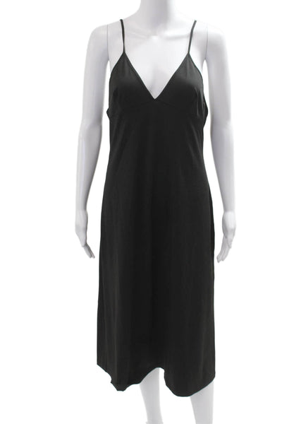 Leo & Lin Women Slip Dress Black V-Neck Sleeveless Mid-Calf Size 10