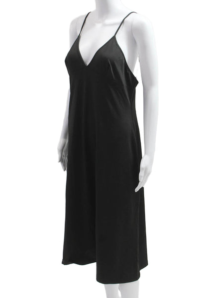 Leo & Lin Women Slip Dress Black V-Neck Sleeveless Mid-Calf Size 10