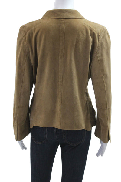 Shari's Place Womens Classic Brown Leather Collared Button Jacket Size 46