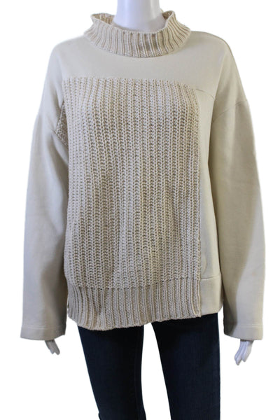 Zara Unisex Pullover Sweater Beige Mock Neck Cotton Long Sleeve Size M