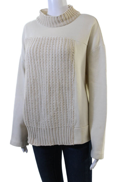 Zara Unisex Pullover Sweater Beige Mock Neck Cotton Long Sleeve Size M