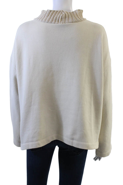 Zara Unisex Pullover Sweater Beige Mock Neck Cotton Long Sleeve Size M
