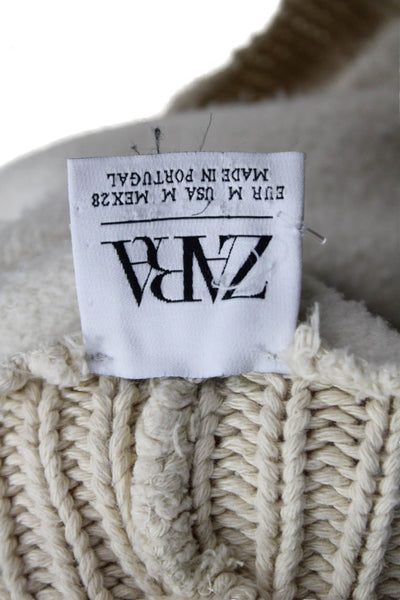 Zara Unisex Pullover Sweater Beige Mock Neck Cotton Long Sleeve Size M