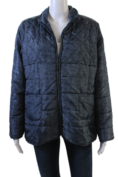 Soft Surroundings Womens Quilted Puffer Jacket Dark Blue Size M