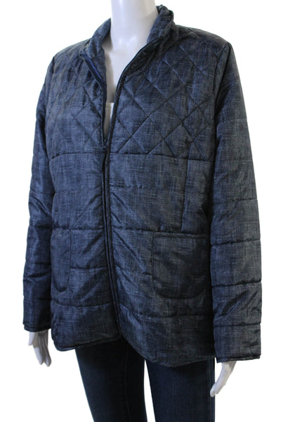Soft Surroundings Womens Quilted Puffer Jacket Dark Blue Size M