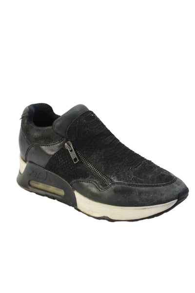 Ash Womens Double Zip Snake Embossed Trainers Sneakers Black Leather Size 38
