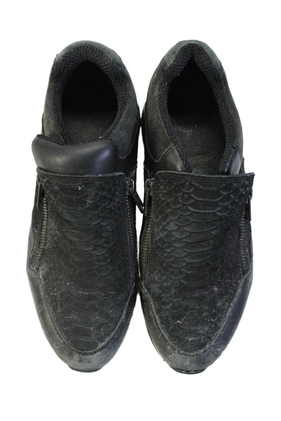 Ash Womens Double Zip Snake Embossed Trainers Sneakers Black Leather Size 38