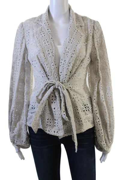 Azulu Women Collared Bohemian Blouse Beige Long Sleeve Tie Size XS