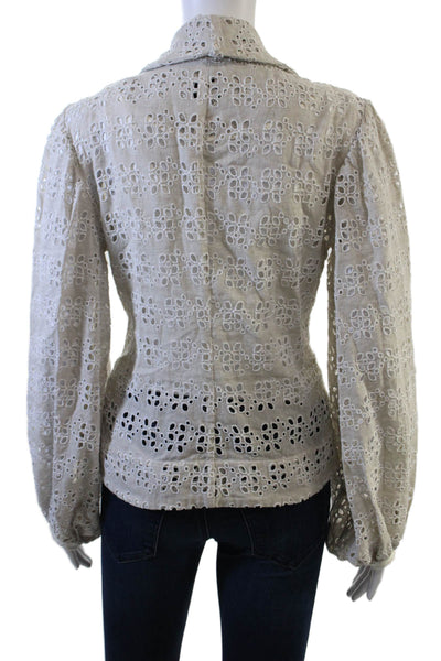 Azulu Women Collared Bohemian Blouse Beige Long Sleeve Tie Size XS