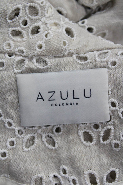 Azulu Women Collared Bohemian Blouse Beige Long Sleeve Tie Size XS