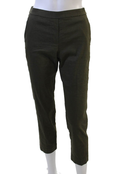 Theory Women Cropped Ankle Pants Green Linen Viscose Elastic Waist Size 00