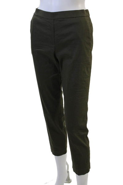 Theory Women Cropped Ankle Pants Green Linen Viscose Elastic Waist Size 00