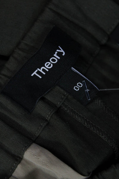 Theory Women Cropped Ankle Pants Green Linen Viscose Elastic Waist Size 00