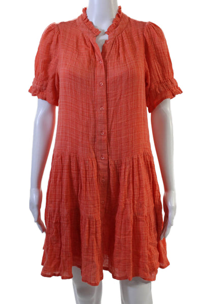 Apiece Apart Womens Shirt Dress Orange Short Sleeve Button Knee Length Size XS
