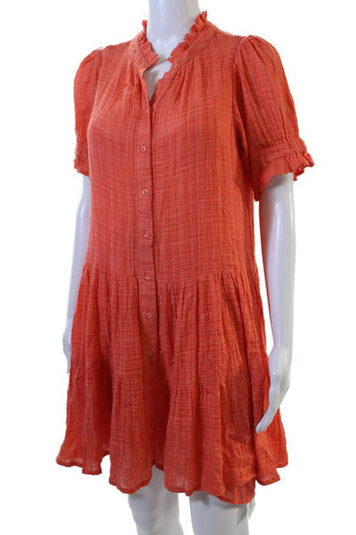 Apiece Apart Womens Shirt Dress Orange Short Sleeve Button Knee Length Size XS