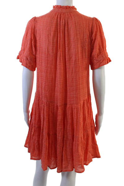 Apiece Apart Womens Shirt Dress Orange Short Sleeve Button Knee Length Size XS
