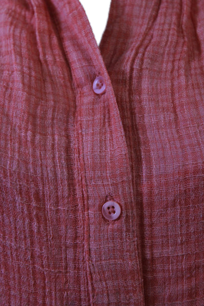 Apiece Apart Womens Shirt Dress Orange Short Sleeve Button Knee Length Size XS
