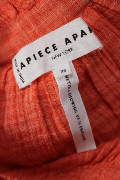 Apiece Apart Womens Shirt Dress Orange Short Sleeve Button Knee Length Size XS