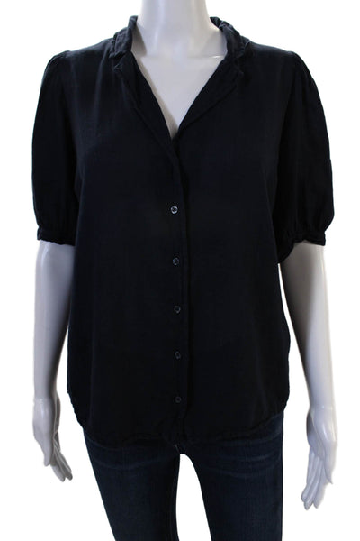 Hartford Womens Black Cotton Button Up Collared Short Sleeve Blouse Size 1