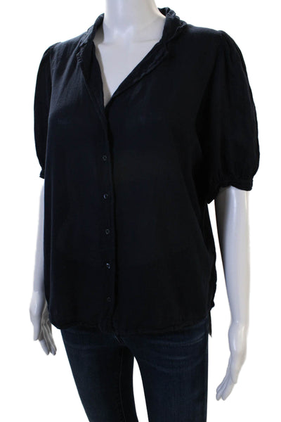 Hartford Womens Black Cotton Button Up Collared Short Sleeve Blouse Size 1