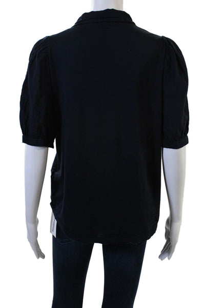 Hartford Womens Black Cotton Button Up Collared Short Sleeve Blouse Size 1