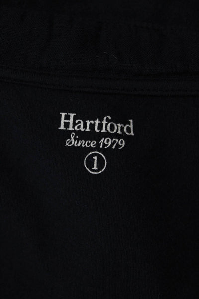 Hartford Womens Black Cotton Button Up Collared Short Sleeve Blouse Size 1