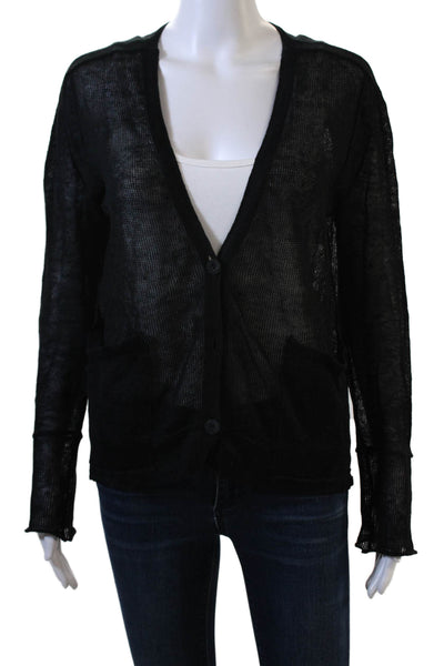 Inhabit Womens 100% Linen Black V-Neck Button Cardigan Long Sleeve Size S