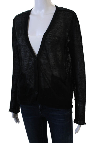 Inhabit Womens 100% Linen Black V-Neck Button Cardigan Long Sleeve Size S