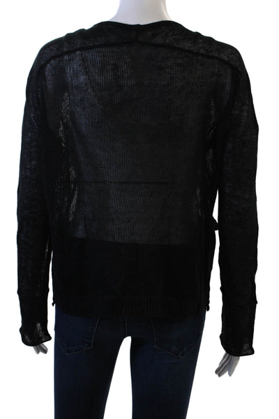 Inhabit Womens 100% Linen Black V-Neck Button Cardigan Long Sleeve Size S