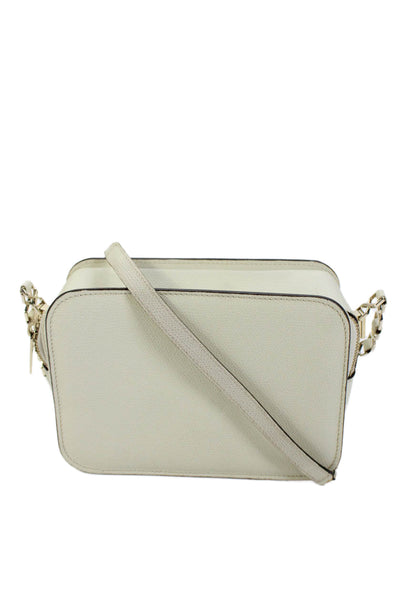 Valextra Womens Leather Gold Tone Zipper Closure Shoulder Handbag White